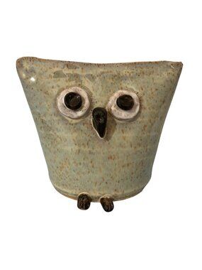 Art Pottery Owl With Feet Speckled Glaze Decor Figurine
